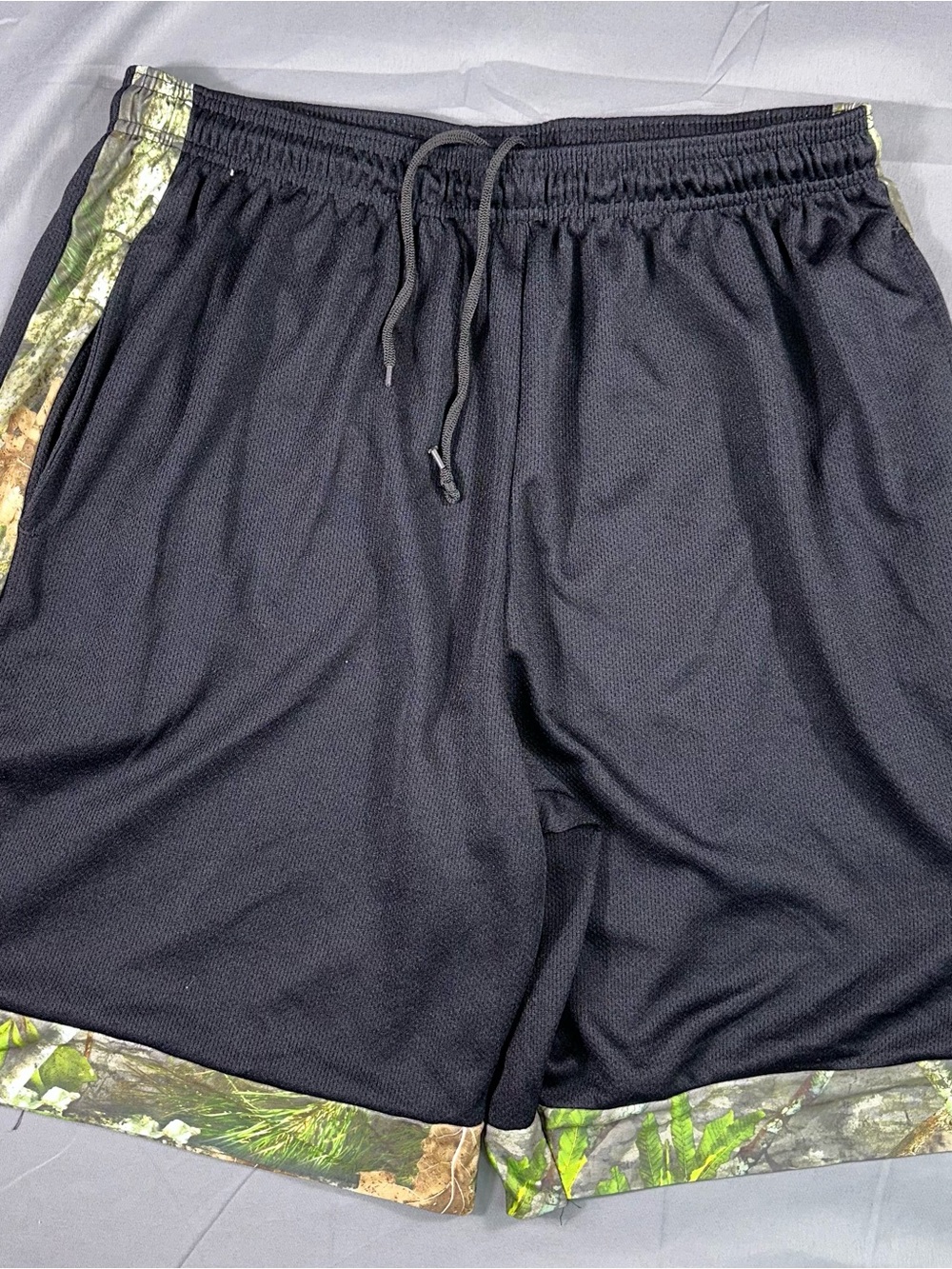 Men's Black Athletic Shorts with Camo Trim